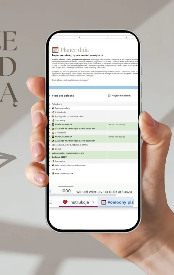 Planer edukacji domowej w Google Sheets na telefonie